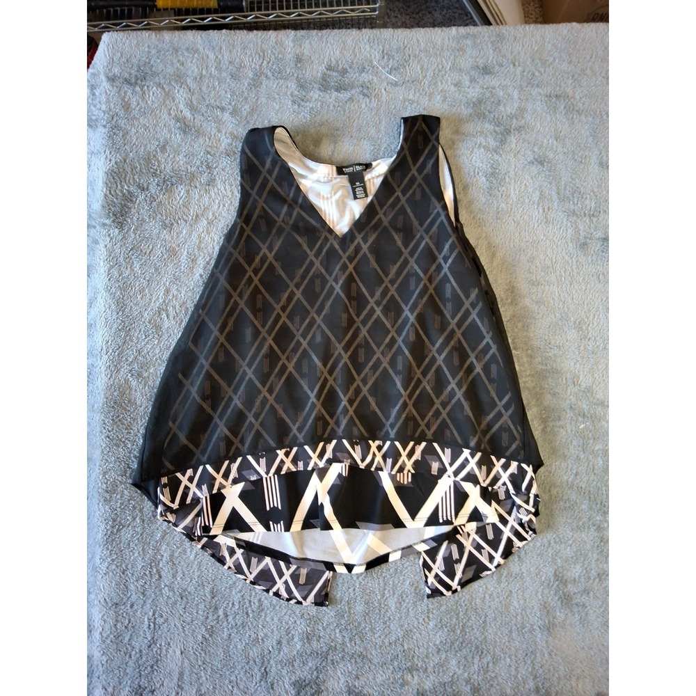White House Black Market Womens XS Black Printed Sleeveless Overlay Blouse Top